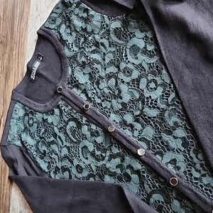 New York & Company 7th Avenue Design Studio black cardigan green lace size S